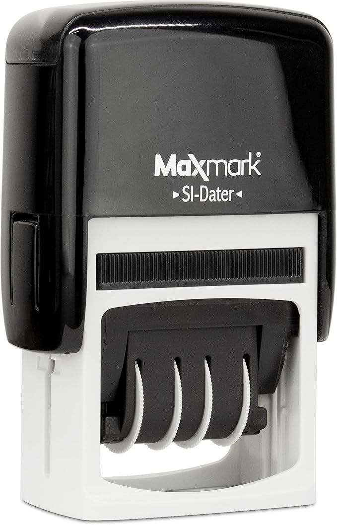 MaxMark Office Self Inking Date Stamp with Phrase Denied - Red Ink