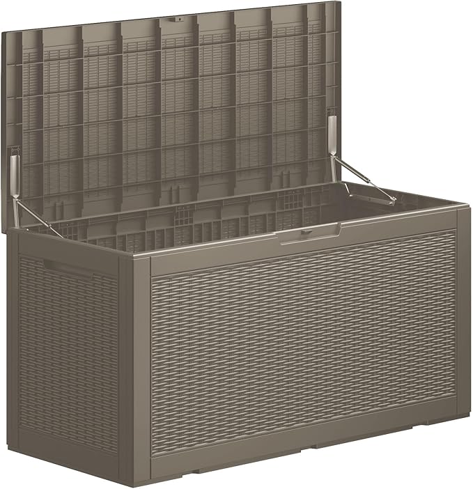 Decksplore 100 Gallon Lockable Resin Deck Box, Waterproof Outdoor Storage Box for Patio Furniture, Garden Tools, Pool Accessories, UV-Resistant Outside Delivery Grey