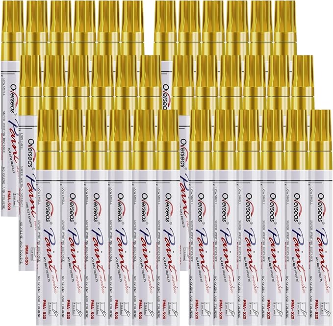 Overseas Metallic Gold Paint Marker Pens - 36 Pack Oil-Based Permanent Markers Set, Quick Dry, Waterproof, Medium Tip Paint Pens Bulk for Wood, Metal, Rock, Ceramic, Plastic, Canvas, Glass, Rubber