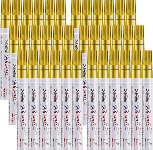 Overseas Metallic Gold Paint Marker Pens - 36 Pack Oil-Based Permanent Markers Set, Quick Dry, Waterproof, Medium Tip Paint Pens Bulk for Wood, Metal, Rock, Ceramic, Plastic, Canvas, Glass, Rubber