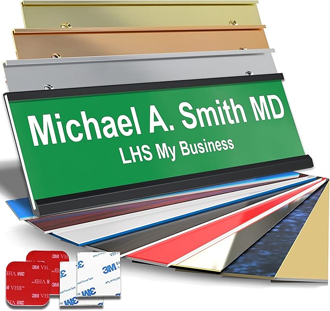 Custom Name Plate with Choice of Mounting for Walls, Doors, Cubicles, Hanging and More - Personalized Green Plastic White Letters - USA Made 2x12 - B6