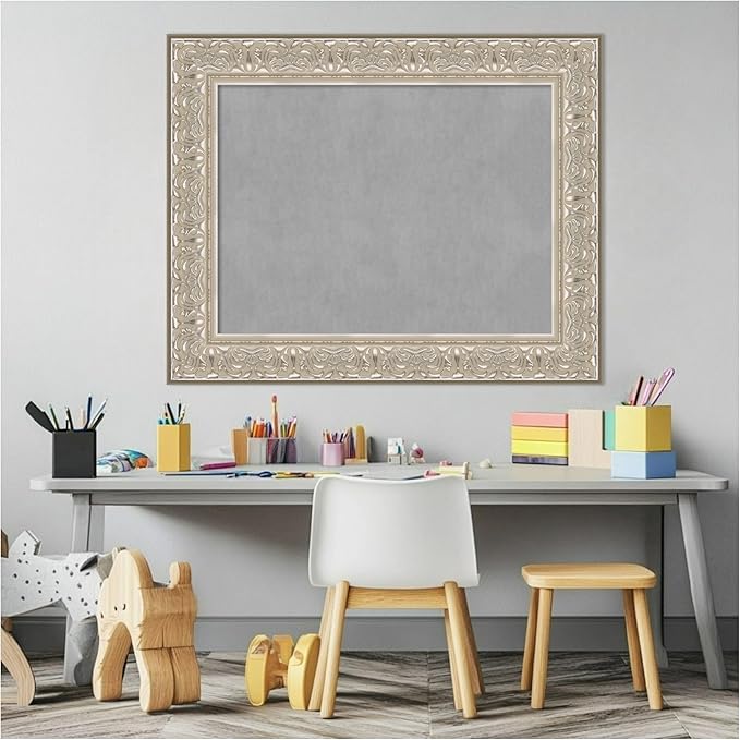 Amanti Art Silver Framed Magnetic Board 25x31 Medium Vision Board for use with Magnets, 100% Metal Sheet to Display Items as Office Decor or for Home Organization in mudroom, Kitchen or Kids Room