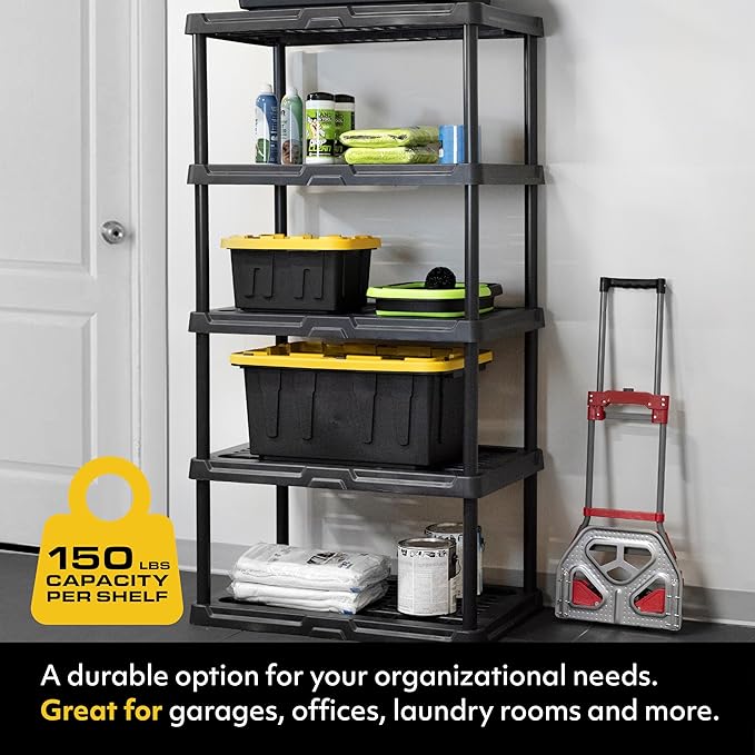 CENTREX CX 5-Tier (72”H x 36”W x 18”D) Plastic Storage Shelving Unit (Black) 2 Pack, Heavy Duty, 150lbs Per Shelf Capacity, Indoor/Outdoor Storage Organization in Home, Garage, Office, Easy Assembly