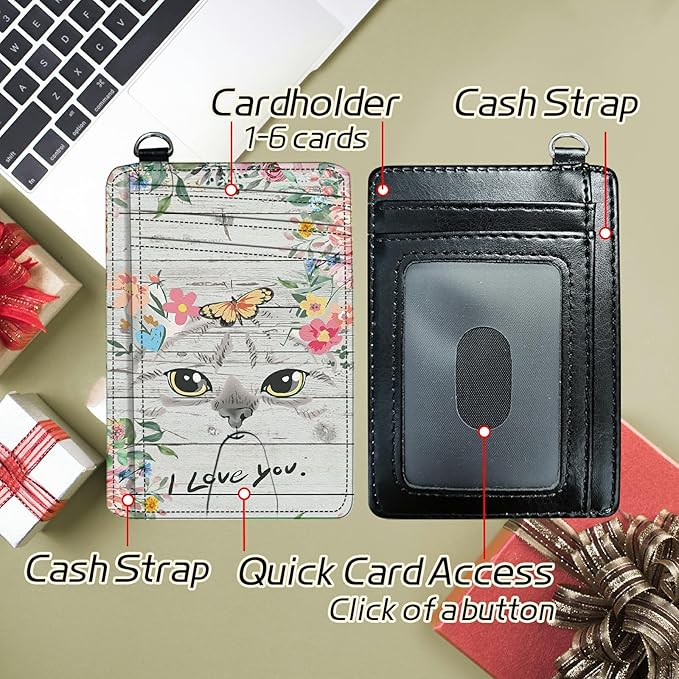 BWEGRHE Small Travel Wallets, Cat Flowers Slim Minimalist Front Pocket Wallet with Wristlet, RFID Blocking PU Leather Credit Card Holder with ID Window Change Purse for Men Women