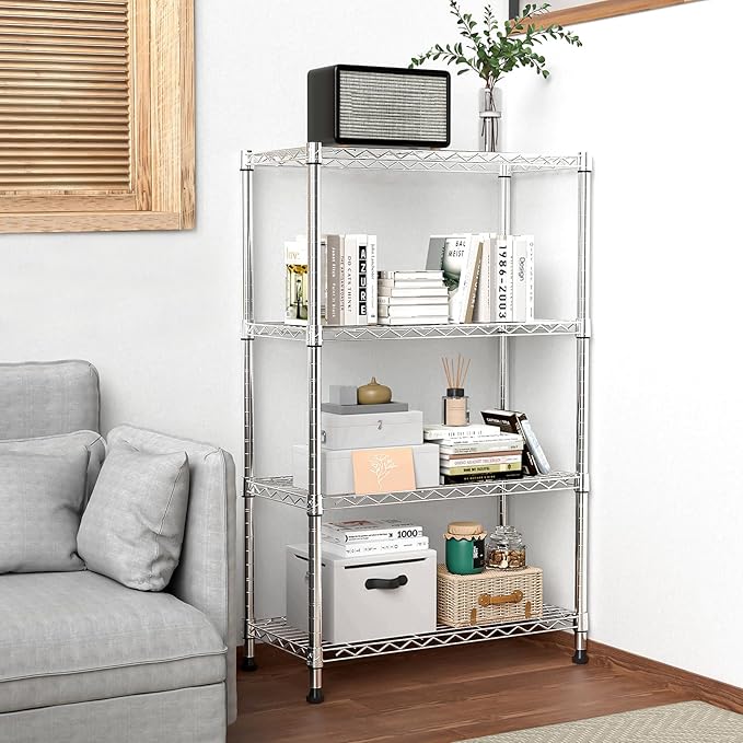 M MZG 1000 lbs Storage Shelving 4-Tier Utility Shelving Unit Steel Organizer Wire Rack for Home,Kitchen,Office,Chrome (13.7" D x 23.6" W x 53.4" H)