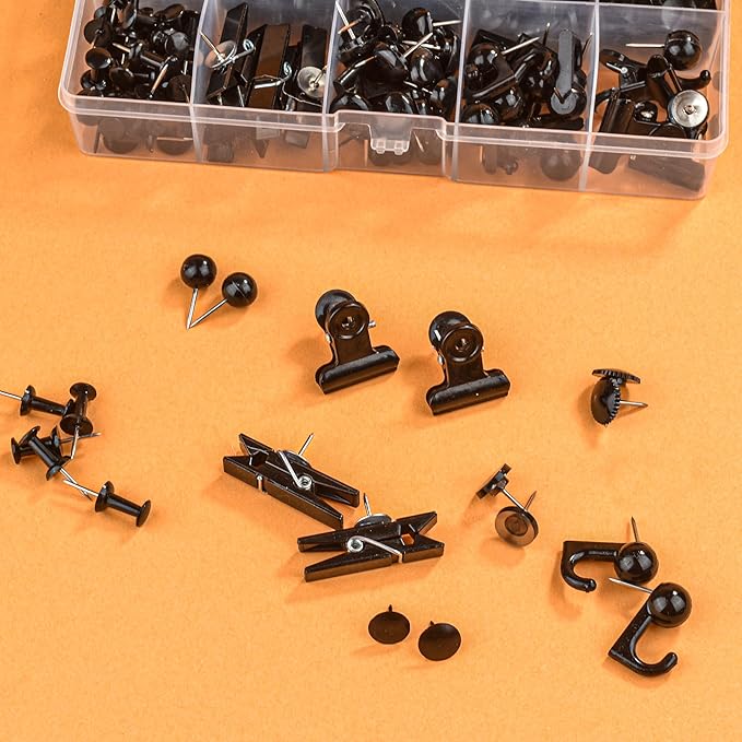 418 Pcs Push Pins Set,8 Types Black Thumb Tacks for Cork Board Bulletin Boards Home Office Accessories