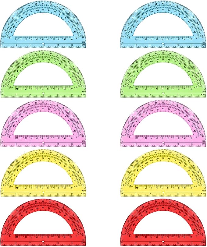 Hoiny 10 Pack Clear Protractor, 6 Inch Plastic Protractors, 180 Degrees Accurate Math Geometry Tools for School, Office, Classroom (Mixed Colors)