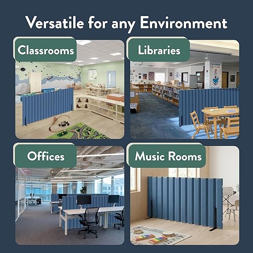 Angeles 48" x 6' Quiet Divider With Sound Dampening Panels, Freestanding Room Divider Wall, Blue