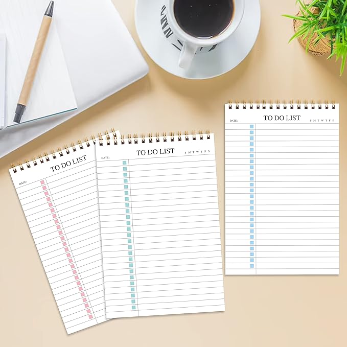 To Do List Notepad, Undated Daily Planner Notepad with To Do List Notebook Checklist Planner Spiral Waterproof Cover Notepad for Office Supplies, School Planner, Pink, 52 Sheets, 5.5"*8.3" A5 Size