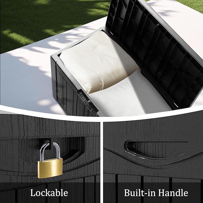 Decksplore 50 Gallon Outdoor Storage Box Waterproof Lockable Resin Deck Box Large, Patio Storage Bin for Pool Accessories Cushion Furniture, Garden Tools, UV-Resistant Outside Delivery Black