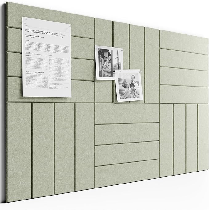 Bumusty Large Cork Board Alternative-36 x24 Felt Bulletin Board Tiles, with 30 Pushpins, 40 Adhesive Tabs, 6-Pack Slat Wall Paneling, Cork Boards for Office Push Pin Board Felt Board-Sage