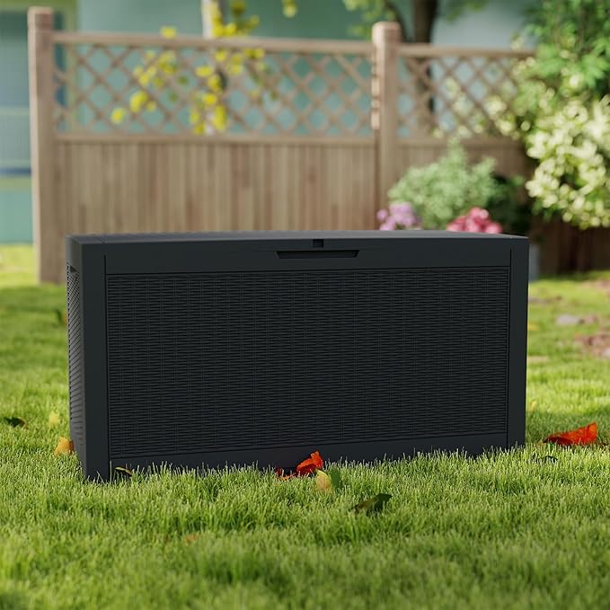 Yardgrace 100 Gallon Outdoor Storage Box Waterproof, Resin Deck Boxes with Lockable Lid & UV-Resistant for Patio, Pool, Garden Furniture Cushions & Accessories, Black
