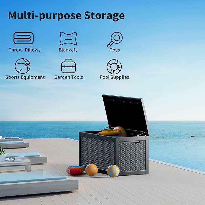 Yardgrace Extra-Large 320 Gallon Outdoor Storage Bin - Waterproof Resin Deck Box for Pool, Patio & Garden, Lockable Outdoor Deck Box for Cushions & Tools, UV-Resistant, Jet Black