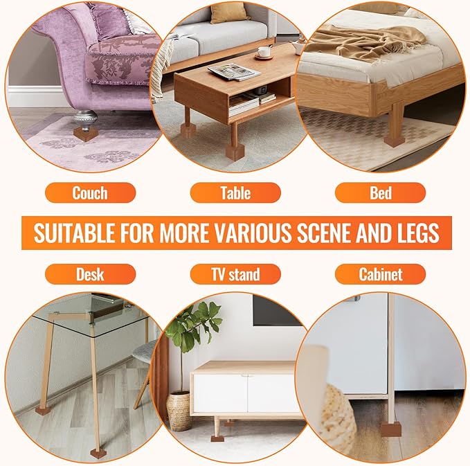 shouwuhho Furniture Risers, 4 Pack Bed Risers with Non-Slip Grip and Heavy Duty Support, 1 Inch 2 Inch 3 Inch 4 Inch Height Lift for Couch, Sofa, Table, Desk, Chair, Refrigerator - Brown, 1 Inch