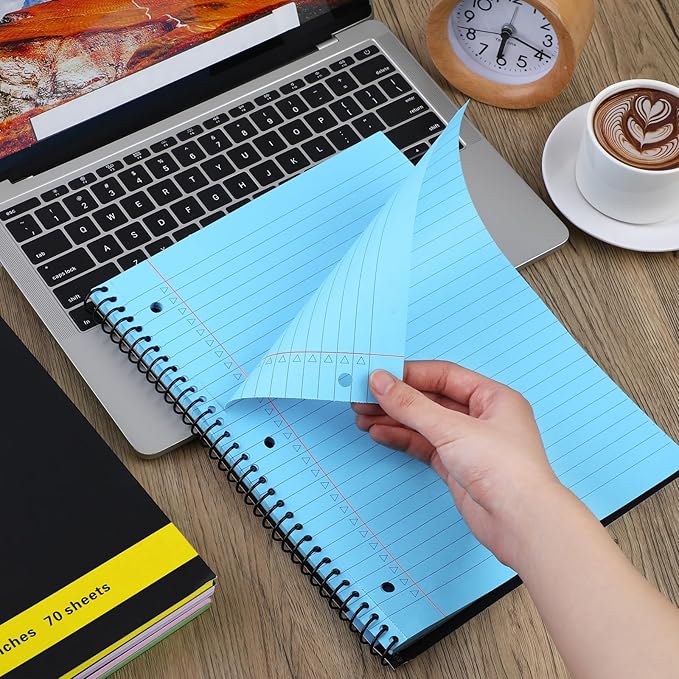 Resurhang 6 Pcs Legal Pad Top Spiral Bound Notebook 70 Sheets Double Sided College Ruled Paper Notepad Memo Steno Pad with Stiff Cover for Business College(8.5 x 11 Inches,3 Hole Punch,6 Colors)