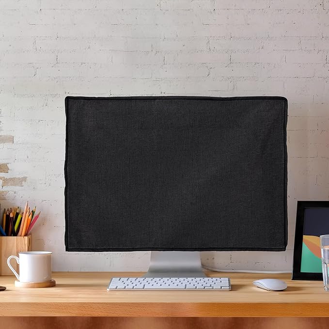 kwmobile Dust Cover for 20-22" Monitor - Linen Monitor Display Protector - Protect Your Computer Screen - Black
