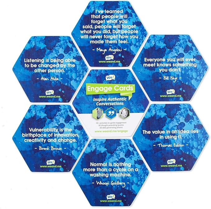 We! Engage Cards - Conversation Cards to Build Trust & Connection - 56 Inspiring Pieces with Quotes, Photos, & Activities - Ideal for Office Meetings, Ice Breakers, and Educational Team Building