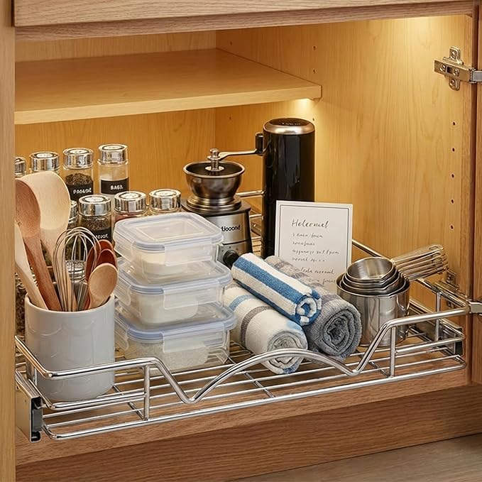 HOLDN’ STORAGE Pull Out Cabinet Organizer, Heavy Duty Caddy w/Lifetime Limited Warranty -20”W x 21”D - Requires At Least 21-1/4” Cabinet Opening, Steel Metal Cabinet Drawers Slide Out, Chrome