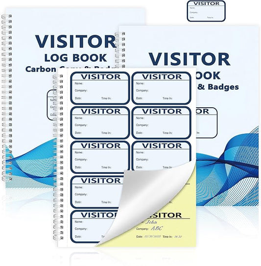 3 Pack Visitor Badges with Carbon Copy Visitor Stickers Letter Size Visitor Log Book Protecting Privacy Pages for School Church Business Visitor Pass Stickers 450 Visitor Badges 90 Memo Pages (3)