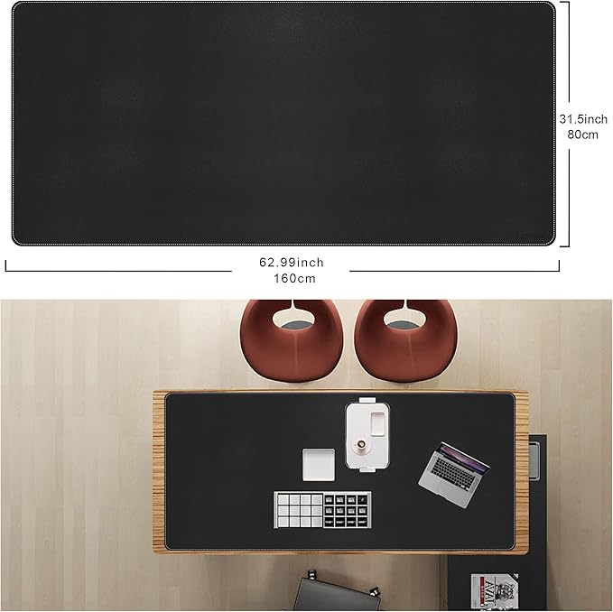 CENNBIE Leather Desk Mat, 63" x 31.4" Extra Large Desk Pad Blotter Protector, Extended Non-Slip Mouse Pad, Waterproof PU Leather Desk Mat on top of desks Large for Office and Home (Black)