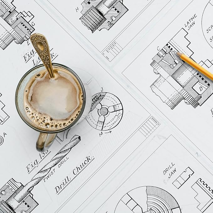 Gilprop 10 Sheets Architectural Vellum Paper 18" x 24" Drafting Vellum Tracing Sheets White Translucent Drafting Paper Rag with Border and Title Block for Drawing Sketching Architecture Building