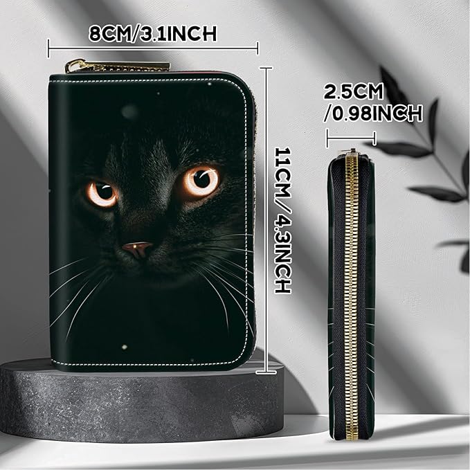 BWEGRHE Cute Credit Card Holder with Zipper, Black Cat Glitter RFID-Blocking Card Case Small Wallet for Women Men, Multi-slot Card Organizer Case Travel Accordion Wallet