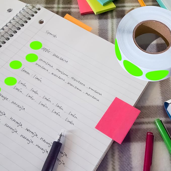 PARLAIM 3/4 Inch Roll Color Coding Labels,1000 per Roll Round Permanent Adhesive Color Coding Circle Dot Stickers for Office Business(Fluorescent Green)