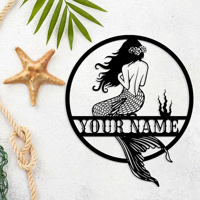 Custom Personalized Mermaid Name Metal Sign, Mermaid Wall Decor, Beach Theme Decor, Girls Room Decor, Metal Wall Art (Style-4)