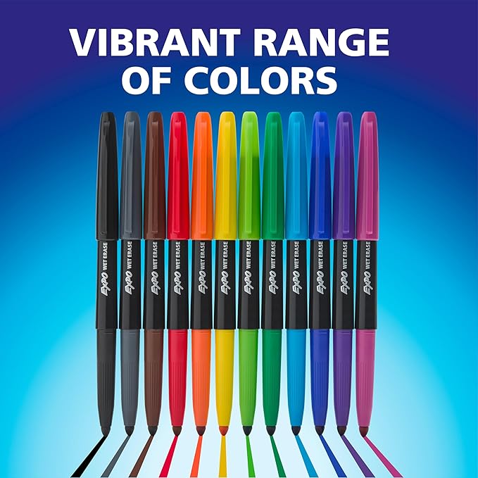 EXPO Wet Erase Markers, Semi-Permanent, Assorted Colors, Fine and Ultra-Fine Tips, 36 Count - For Writing on Glass, Whiteboards, Mirrors, Calendar, Labeling, Organizing