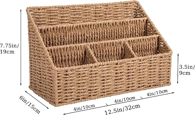 DINGTAI Rattan Desk Organizer, Tabletop Mail Holder, 5 Slot Mail Organizer Countertop Basket, Rattan Office Supplies, Boho Office Desk Accessories, Wicker Desk Organizer, Magazine Holder（Wicker）