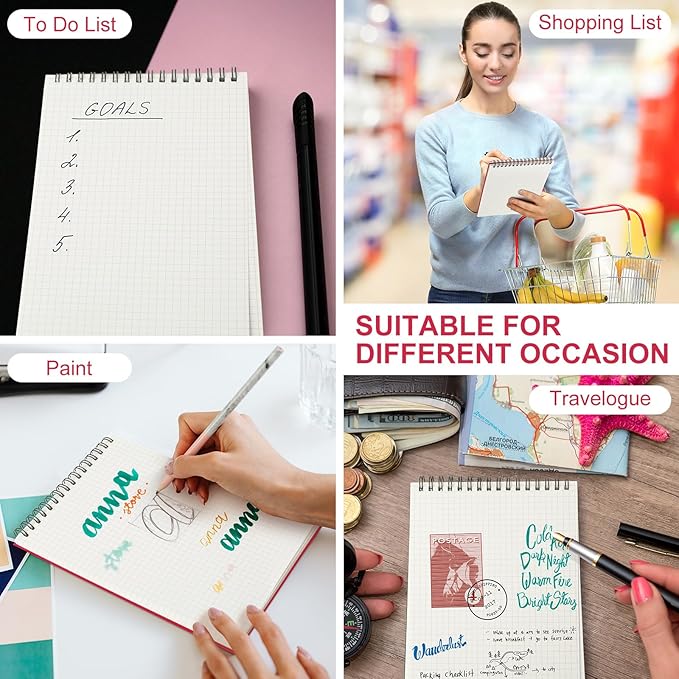 Engrowtic 2 Pack Graph Paper Spiral Notepad A5 Top Wirebound Notepad Grid Notebook Steno Pads Memo Notebook Grid Paper 140 Pages for Writing Sketching Drawing Office Supplies (Red)