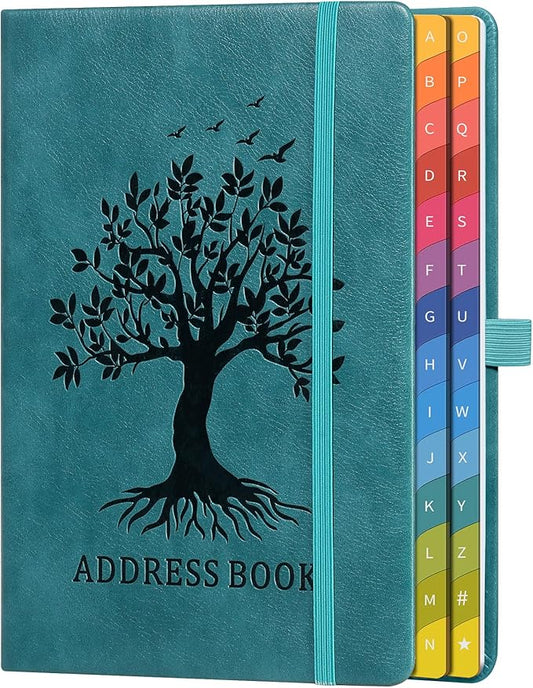 ZXHQ Address Book with Colorful Alphabetical Tabs (8.4" x 5.8") - Address Books for Seniors Hardcover Telephone and Contact Organizer, with Space for Important Website Passwords - Seagreen