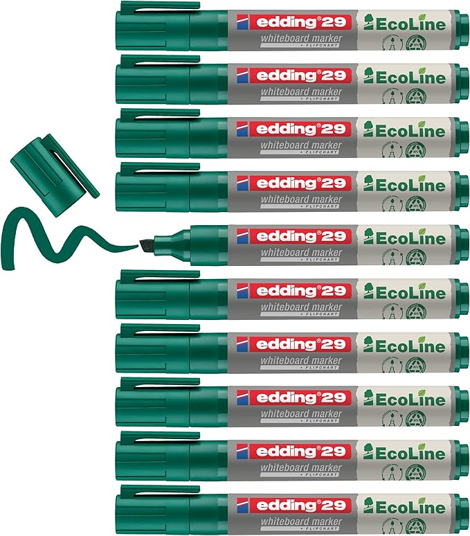 edding 29 Ecoline whiteboardmarker - groen - 10 whiteboardstiften - beitelpunt 1 - 5 mm - boardmarker uitwisbaar - voor whiteboard, flipchart, magneetbord, prikbord, memobord - sketchnotes - navulbaar