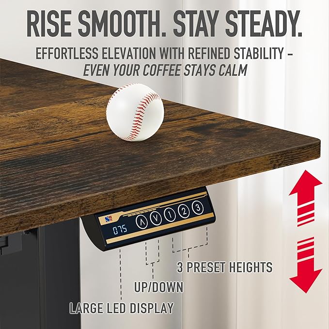 SHW 48-Inch Electric Height Adjustable Standing Desk with Drawer, Memory Preset and Cable Management Tray, Rustic Brown