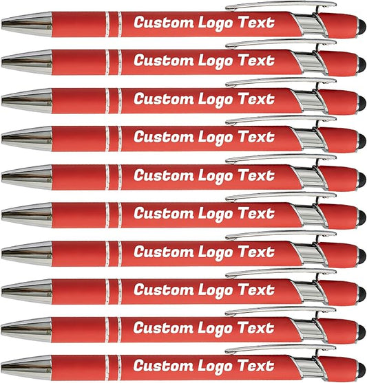 HEYZARDA Personalized Pens with Name Text Logo Custom Ballpoint Pen for Business Office Events with Stylus for Touchscreen 20 Pcs Red