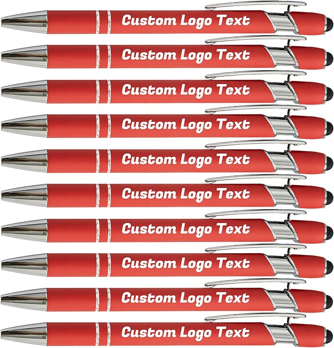 HEYZARDA Personalized Pens with Name Text Logo Custom Ballpoint Pen for Business Office Events with Stylus for Touchscreen 100 Pcs Red