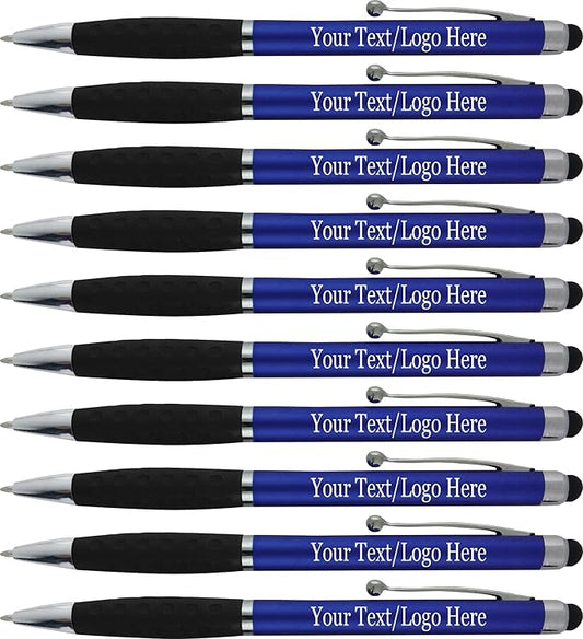 SyPen Personalized Pens With your Custom Logo or Text-600 Pack Bulk-for Businesses, Parties, and Events, 2 in 1 Ballpoint Pen & Stylus Compatible with Touchscreen Devices, Blue Barrel, Black Ink