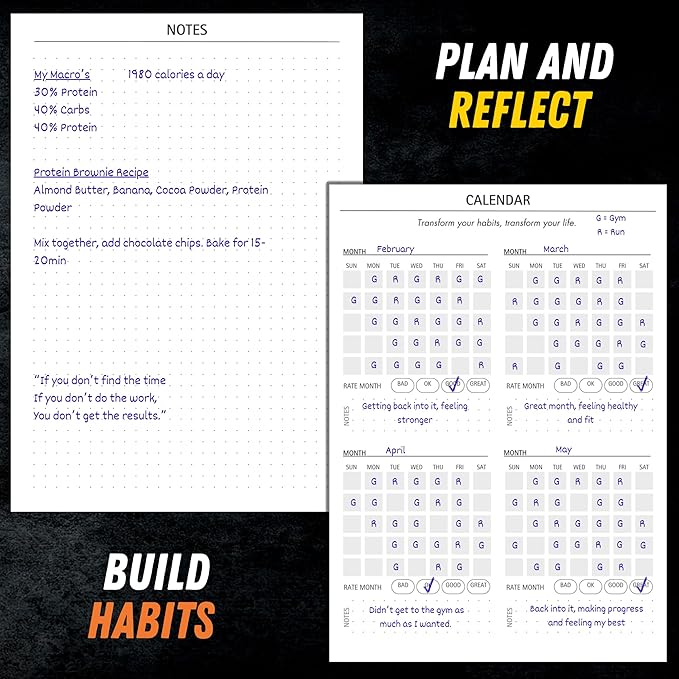 Gym Workout Journal (A5) - Hardback Leather PU Workout Tracker (128 Workouts) - Set Goals & Track Progress | Premium Fitness Journal & Log Book by Gorilla Fit