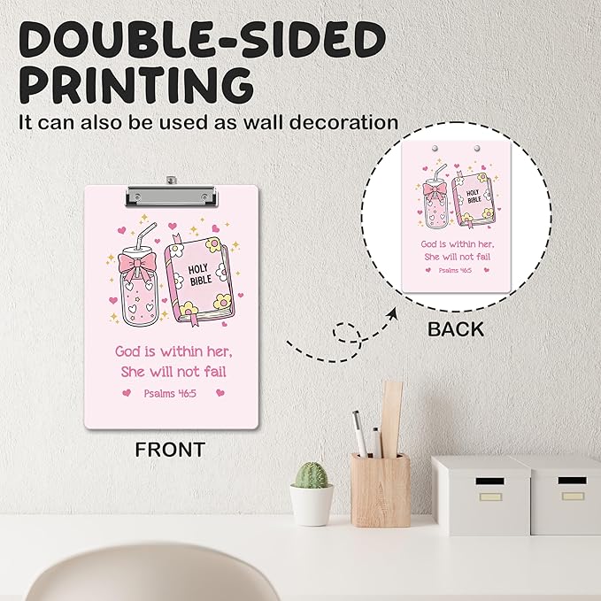 APIILVPQ Pink Clipboard, Bible Verse Clipboards with Low Profile Clip for Office School Use, Christian Wooden Clip Boards for Nurses Teachers Students - B04