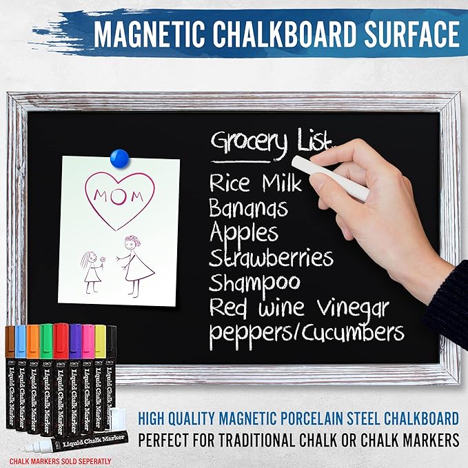 HBCY Creations 11" x 17" Whitewash Solid Wood Frame Wall Chalkboard, Magnetic Surface, Home Décor, Restaurant & Café Menus, Blackboard, Includes Chalk, Eraser & Hanging Hardware