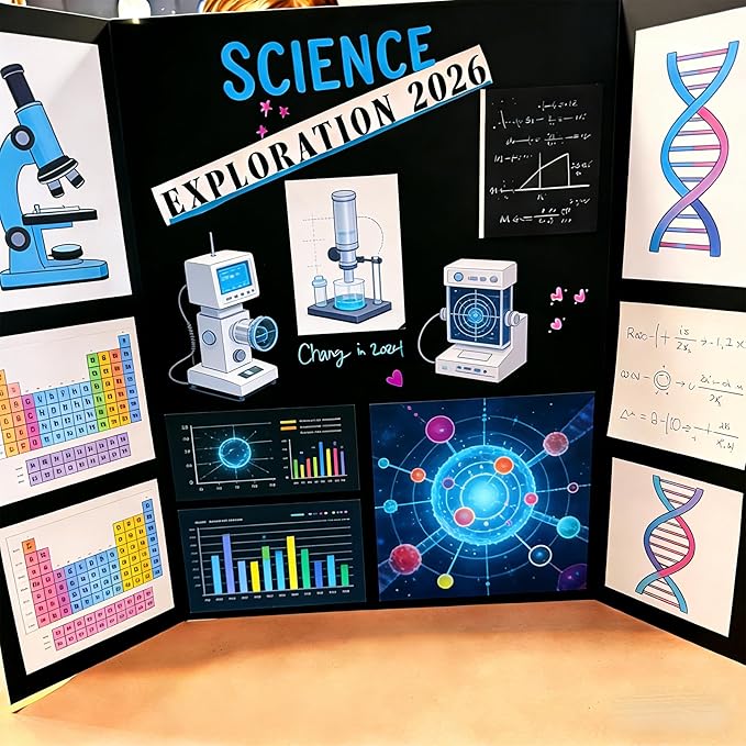 AKONEGE 3PCS Small Trifold Poster Board, 21 x 14 Inches Black Corrugated Cardboards Mini Tri Fold Poster Boards for School Projects, Science Fair, Business Presentations, Exhibitions, Event Display