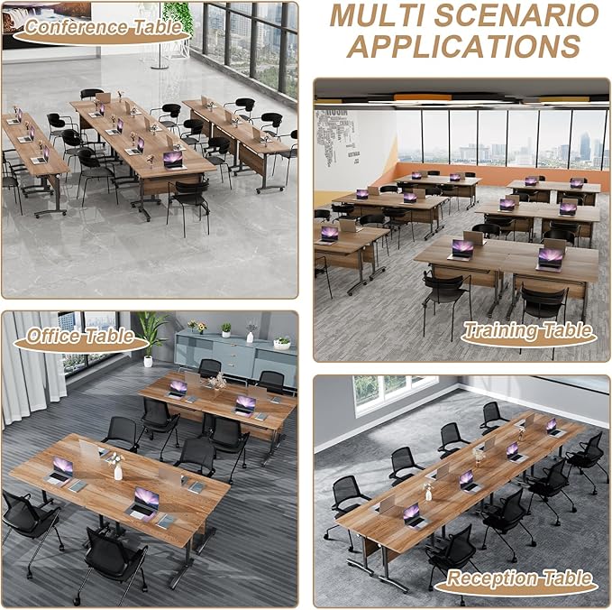 Conference Table Flip Top Mobile Conference Room Tables,Folding Conference Table with Wheels,Large Meeting Training Seminar Table Saving Space for Office Classroom(12B,55.1'')