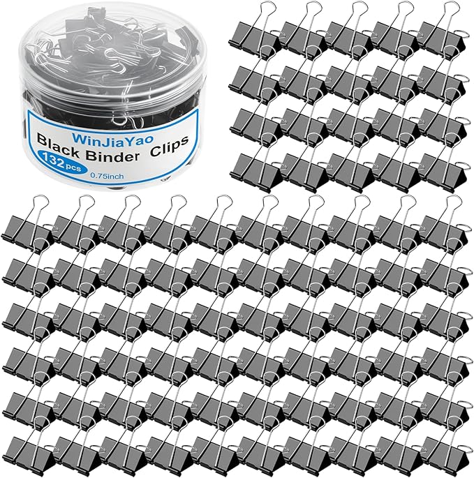 132 Pack Small Binder Clips 0.75 Inch with Container, Paper Clips Clamps, Black Office Clips, Mini Binder Clips, Clips for Paperwork, for Office and Home Supplies School