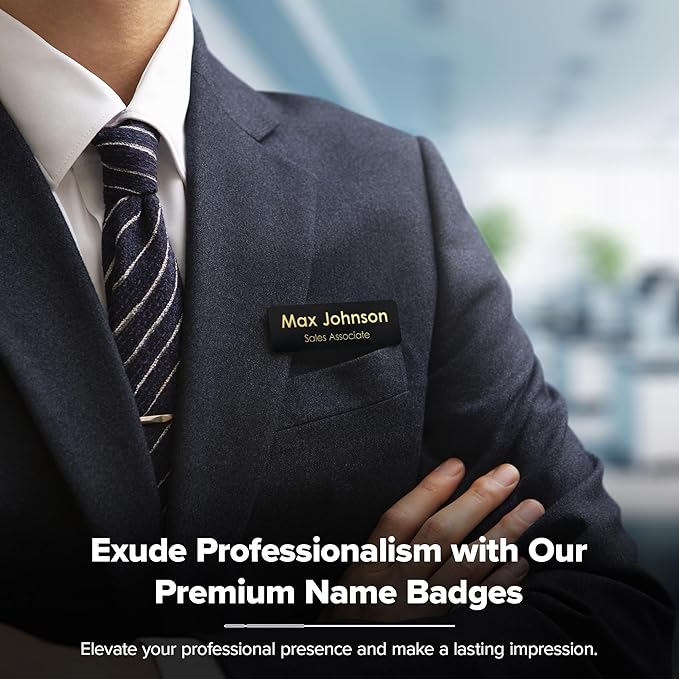 Name Tag, Magnetic Black and Gold Name Tags, Personalized Name Tags, 1x3 Inches, Durable Engravable Impact Material, Made in The USA by My Sign Center