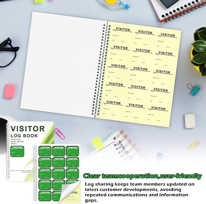 2 Pack Visitor Badges with Carbon Copy Visitor Stickers Letter Size Visitor Log Book Protecting Privacy Pages Register Book Business Guest Name tag for School Clinics Church-450 Badges 60 Memo Pages