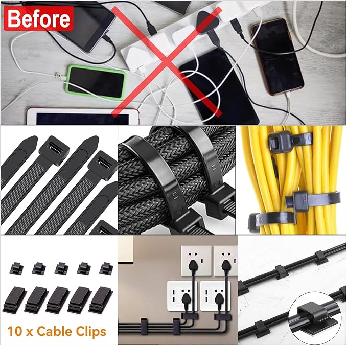 YUANYE Cable Management Box Cable Management Kit for Power Strip to Hide Wires,Cord Organizer Boxes,Safe ABS Material Wire Organizer of Cable Clips Sleeve for Home & Office,3Pack-128PCS /Black