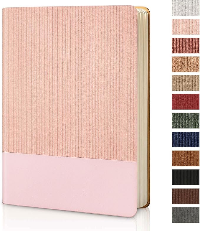 TSFPapier Lined Journal Notebook for Work College Ruled Note Book 5.79"x8.27" A5 PU Leather Daily Journaling 216 Pages for Women Men Writing Home School Supplies Business (Pink)