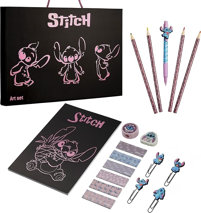 Disney Stitch Stationery Supplies Set Notebook Pencil Case & Ballpoint Pens or Notepad Coloring Pencils & Accessories for Home or Office
