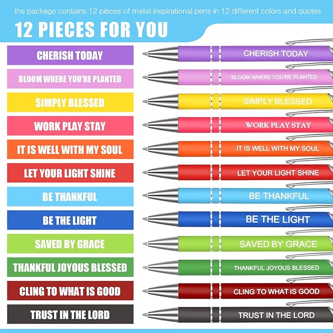 Zonon 12 Pcs Inspirational Pens Bulk Funny Ballpoint Pen with Stylus Tip Motivational Gifts for Valentine's Day Teacher Coworkers Nurse School Office Supplies(Fresh Color,Bible Style)