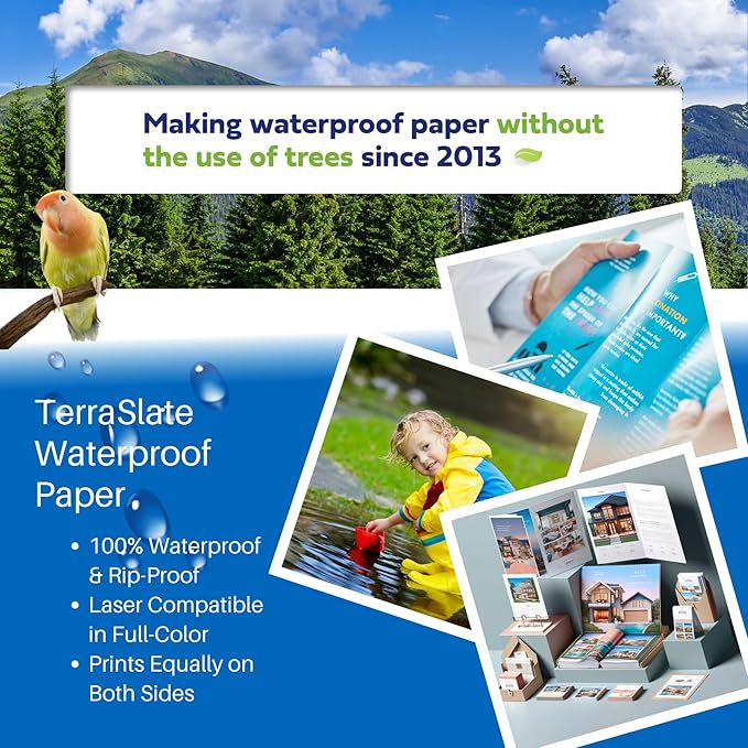 TerraSlate Waterproof Paper - Hydronote 54lb, 8.5” x 11” (250 Sheets) | Weatherproof Copy Paper for Holiday Printing, New Year Menus, and Durable Christmas Crafts